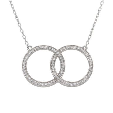New Sterling Silver 18" Gemstone Entwined Double Circle Necklace