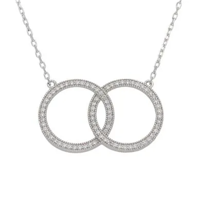 New Sterling Silver 18" Gemstone Entwined Double Circle Necklace