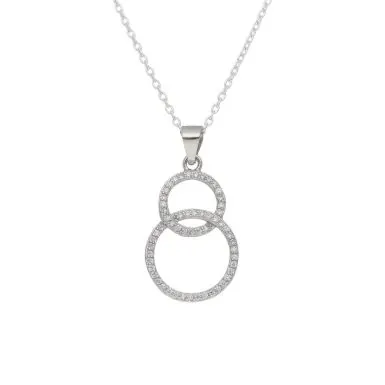 New Sterling Silver 18" Gemstone Stacked Double Circle Necklace