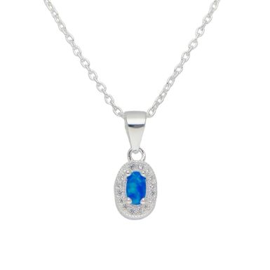 New Sterling Silver Synthetic Blue Opal Cluster Pendant Necklace