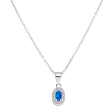 New Sterling Silver Synthetic Blue Opal Cluster Pendant Necklace