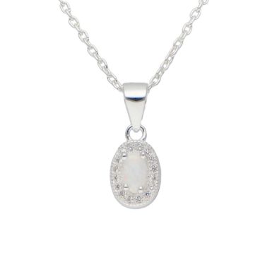 New Sterling Silver Synthetic Opal Cluster Pendant Necklace