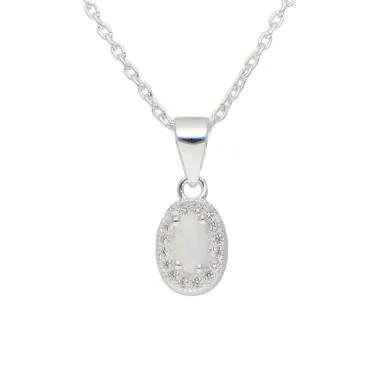 New Sterling Silver Synthetic Opal Cluster Pendant Necklace