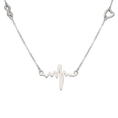 New Sterling Silver Heartbeat Infinity Love Heart Necklace
