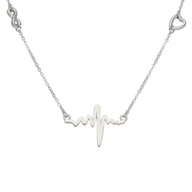 New Sterling Silver Heartbeat Infinity Love Heart Necklace