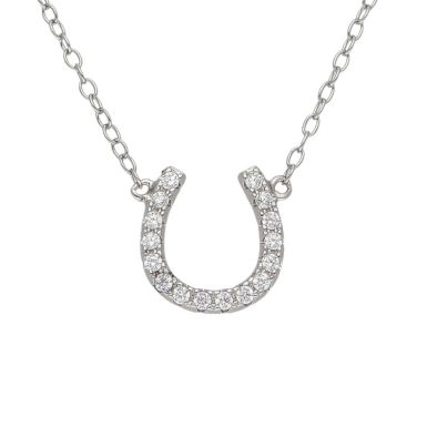 New Sterling Silver Cubic Zirconia Lucky Horseshoe Necklace