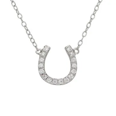 New Sterling Silver Cubic Zirconia Lucky Horseshoe Necklace