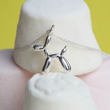 New Sterling Silver Balloon Dog Pendant & 16" Necklace