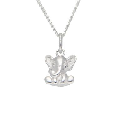 New Sterling Silver Cute Sitting Elephant Pendant & 14" Necklace