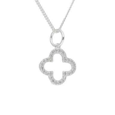 New Sterling Silver Cubic Zirconia Clover Petal & 18" Necklace
