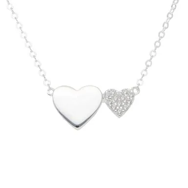 New Sterling Silver Cubic Zirconia Set Double Heart Necklace