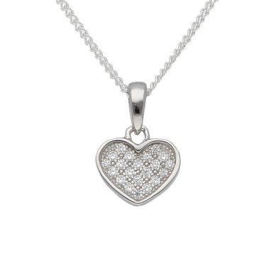 New Sterling Silver Cubic Zirconia Heart Pendant & 16" Necklace