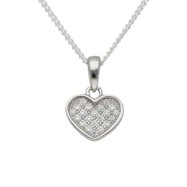 New Sterling Silver Cubic Zirconia Heart Pendant & 16" Necklace