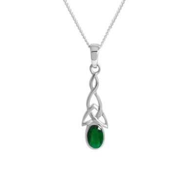 New Silver Green Cubic Zirconia Celtic Pendant Necklace
