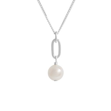 New Sterling Silver Paperclip Link Pearl Drop Pendant Necklace