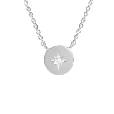 New Sterling Silver Cubic Zirconia Set North Star Disc Necklace