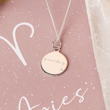 Silver Aries Constellation Cubic Zirconia Pendant & Chain