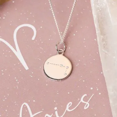 Silver Aries Constellation Cubic Zirconia Pendant & Chain
