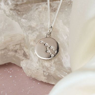 Silver Taurus Constellation Cubic Zirconia Pendant & Chain