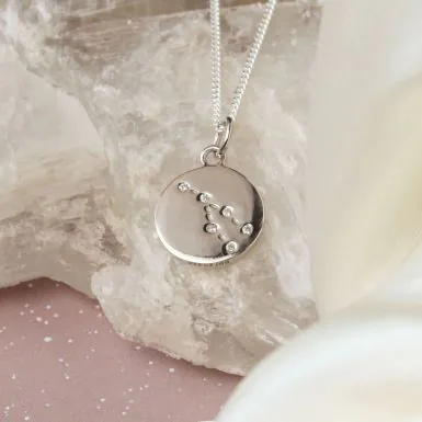Silver Taurus Constellation Cubic Zirconia Pendant & Chain