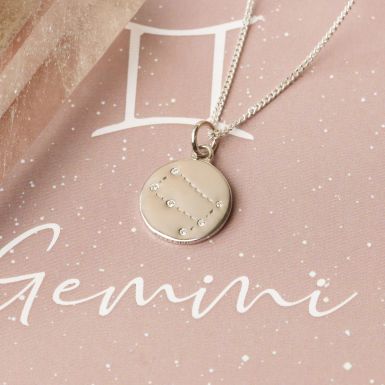 Silver Gemini Constellation Cubic Zirconia Pendant & Chain