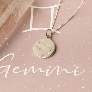 Silver Gemini Constellation Cubic Zirconia Pendant & Chain