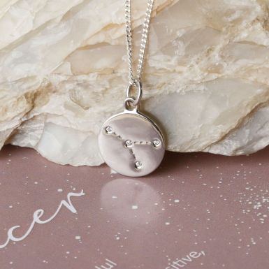 Silver Cancer Constellation Cubic Zirconia Pendant & Chain