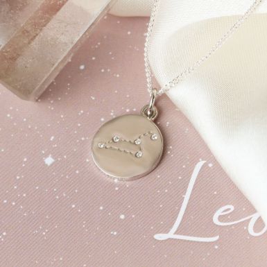 Silver Leo Constellation Cubic Zirconia Pendant & Chain