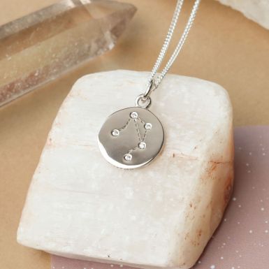 Silver Libra Constellation Cubic Zirconia Pendant & Chain