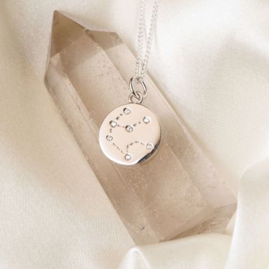 Silver Aquarius Constellation Cubic Zirconia Pendant & Chain