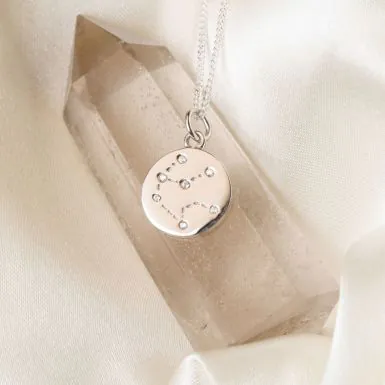 Silver Aquarius Constellation Cubic Zirconia Pendant & Chain