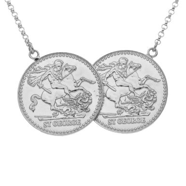 New Sterling Silver George & Dragon Double Coin Necklace