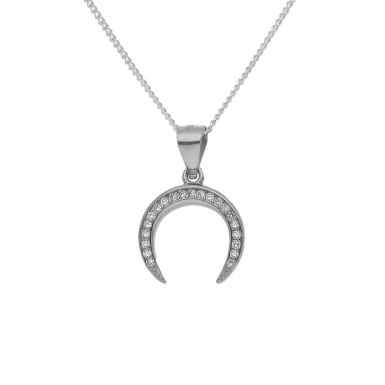 New Sterling Silver Cubic Zirconia Crescent Moon & 18" Necklace
