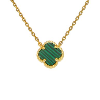 New Gold Plated Silver Malachite Clover Petal Necklace