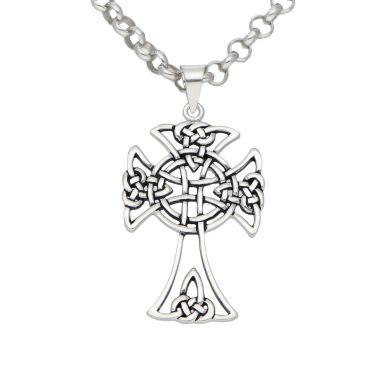 New Sterling Silver Celtic Cross & Belcher Chain Necklace