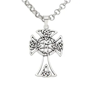 New Sterling Silver Celtic Cross & Belcher Chain Necklace