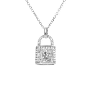 New Sterling Silver Cubic Zirconia Padlock & 18" Necklace