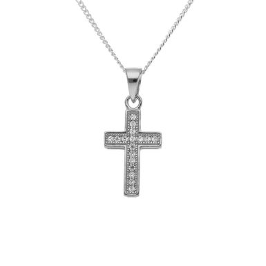 New Sterling Silver Cubic Zirconia Cross Pendant & 18" Necklace