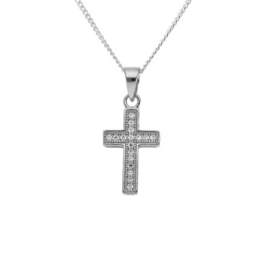 New Sterling Silver Cubic Zirconia Cross Pendant & 18" Necklace