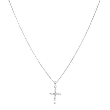 New Sterling Silver Cubic Zirconia Cross Pendant & 18" Necklace
