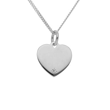 New Sterling Silver Cubic Zirconia Heart Pendant & 18" Necklace