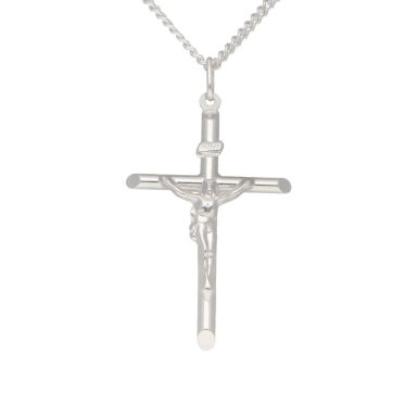 New Sterling Silver Crucifix Pendant & 22" Curb Chain Necklace