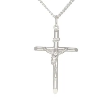 New Sterling Silver Crucifix Pendant & 22" Curb Chain Necklace