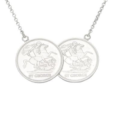 New Sterling Silver George & Dragon Double Coin Style Necklace