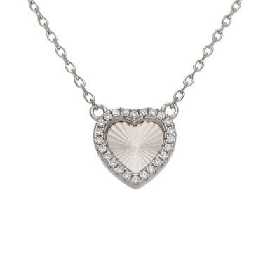 New Sterling Silver Cubic Zirconia Edged Sunburst Heart Necklace