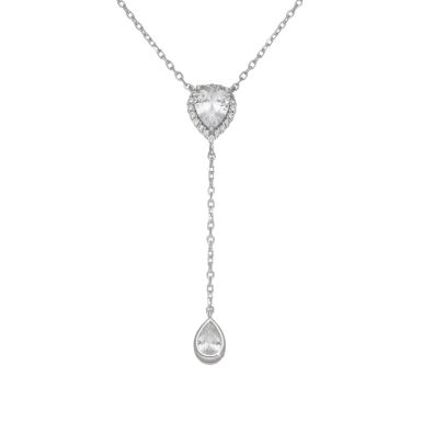 New Sterling Silver Cubic Zirconia Double Teardrop Necklace