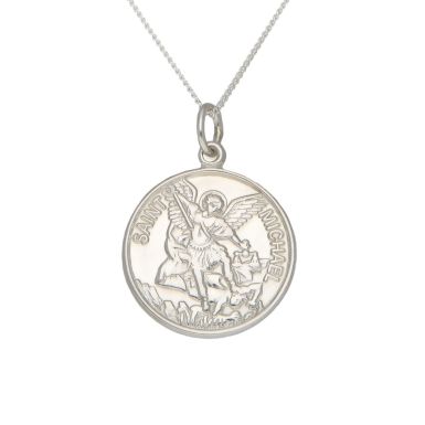 New Sterling Silver St.Michael Pendant & 20" Curb Chain Necklace