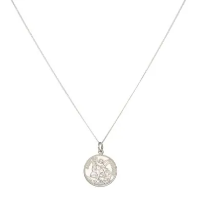 New Sterling Silver St.Michael Pendant & 20" Curb Chain Necklace