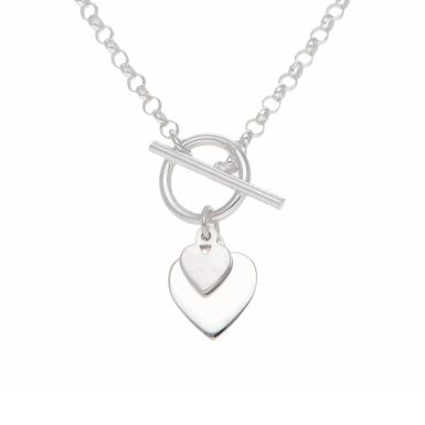 New Sterling Silver 16" Heart & T-Bar Lariat Belcher Necklace