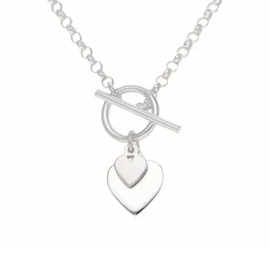 New Sterling Silver 16" Heart & T-Bar Lariat Belcher Necklace